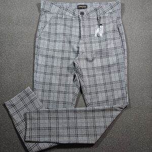 Gingtto Plaid Pants Men’s 34 Black White Slim Fit Dress Casual Trousers